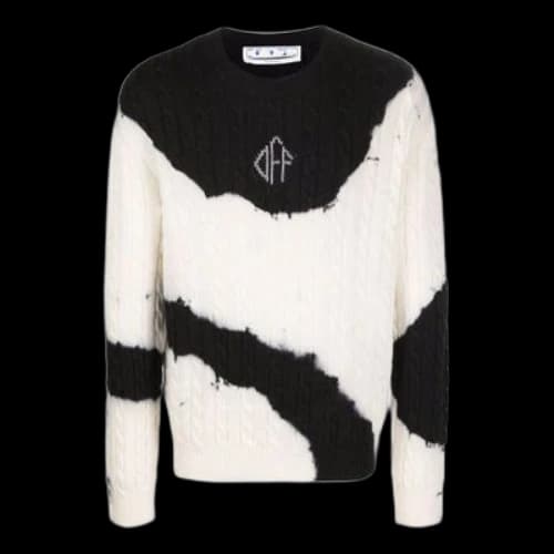 Off-White FW21 Tie Dye Pattern Colorblock Knit Round Neck Pullover Wool Sweater Loose Fit White