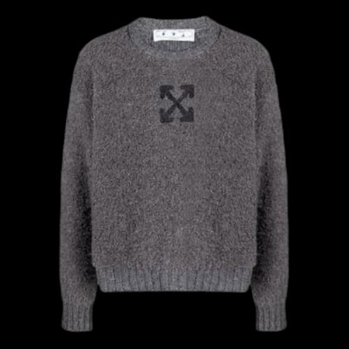 Off-White Arrow Pattern Logo Jacquard Solid Color Wool Sweater Gray