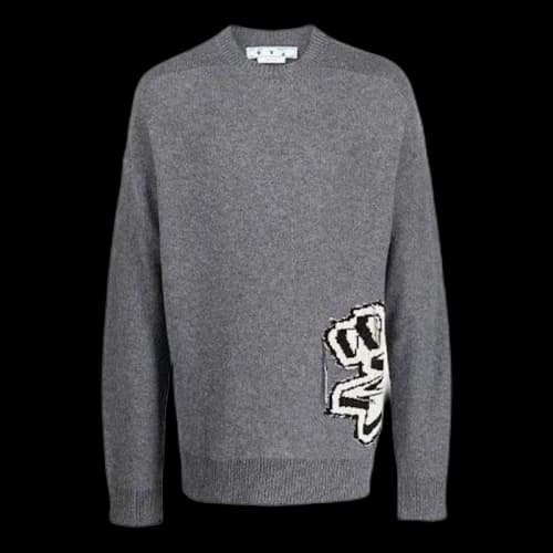 OFF-WHITE Graffiti Chunky Knit Crewneck Sweater Grey