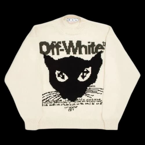OFF-WHITE Cat Intarsia-Knit Sweater White/Black