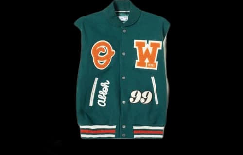 Off-White Barrel Leather Varsity Jacket 'Green/Orange'