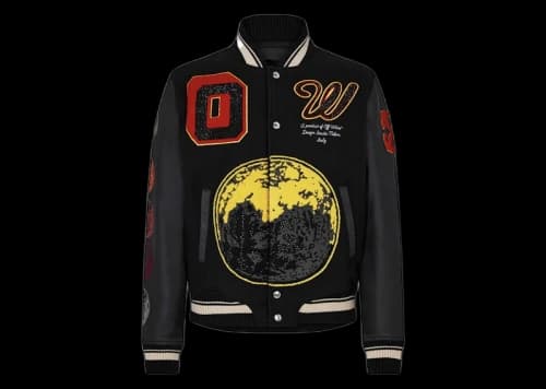 OFF-WHITE Moon Phase Leather Sleeve Sierra Leone Varsity Jacket Black