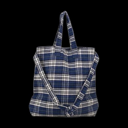 Off-White Flannel Foldable Tote Bag 'Blue'