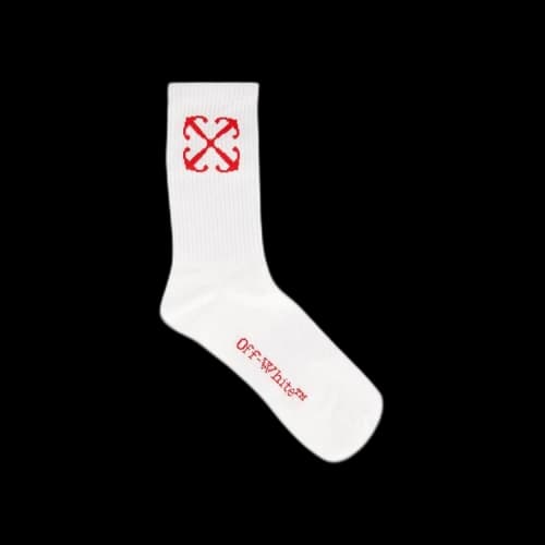 Off-White Arrow Mid Calf Knit Socks 'White/High Risk Red'