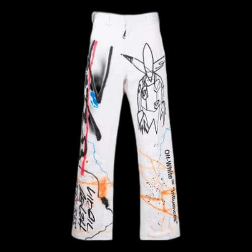 Off-White FW22 Graffiti Printing High Waist Straight Casual Pants/Trousers Version White