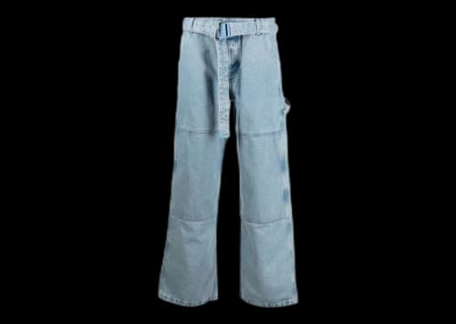 OFF-WHITE Double Over Belted Wide-Leg Denim Jeans Medium Blue