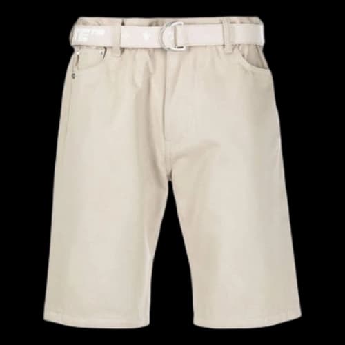 Off-White Solid Color Waist Button Straight Cotton Shorts Creamy White