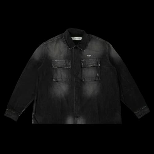 Off-White Big Pocket Long Sleeves Denim Jacket Loose Fit Gray