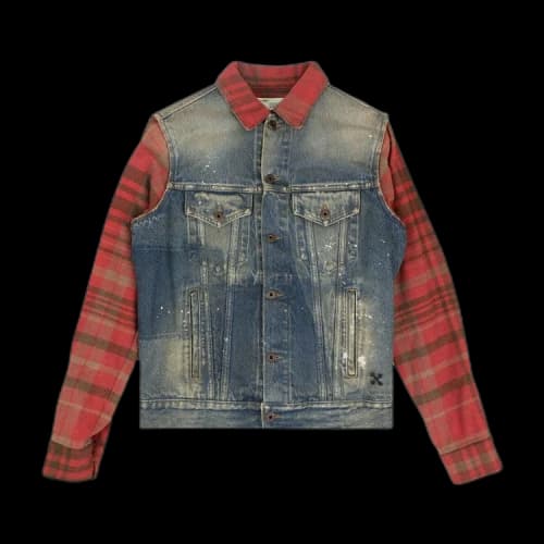 Off-White Flannel-Sleeve Denim Jacket 'Blue'