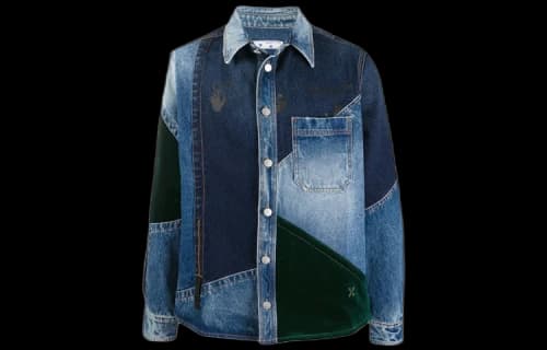 Off-White FW20 Patchwork Design Denim Jacket Men Blue