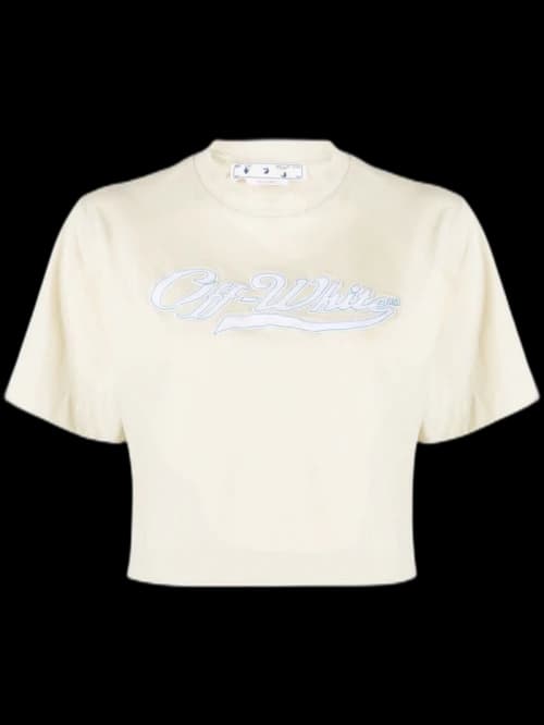 OFF-WHITE Logo Print Cropped T-Shirt Light Beige