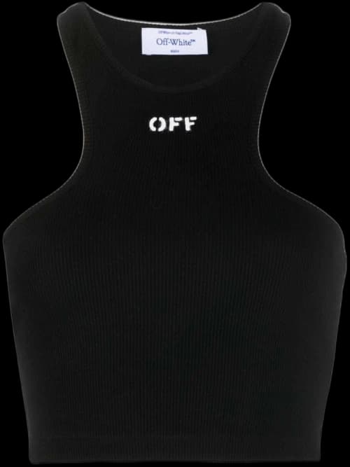 OFF-WHITE Logo-Print Ribbed-Knit Racerback Top Black