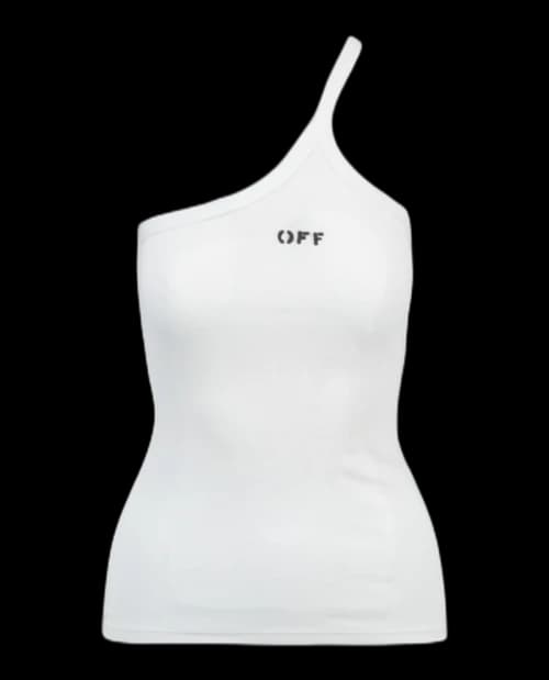 OFF-WHITE Logo Stamped Ribbed Asymmetric Tank White