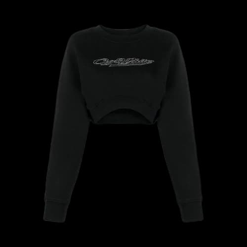 Off-White Bling Baseball Sup Crop Crewneck Sweatshirt 'Black/White'