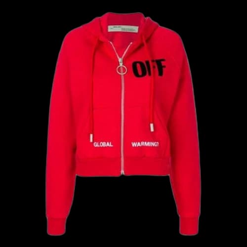 Off-White Micro Mark Hooded Casual Zipper Hoodie Jacket Loose Fit Red (Women's)