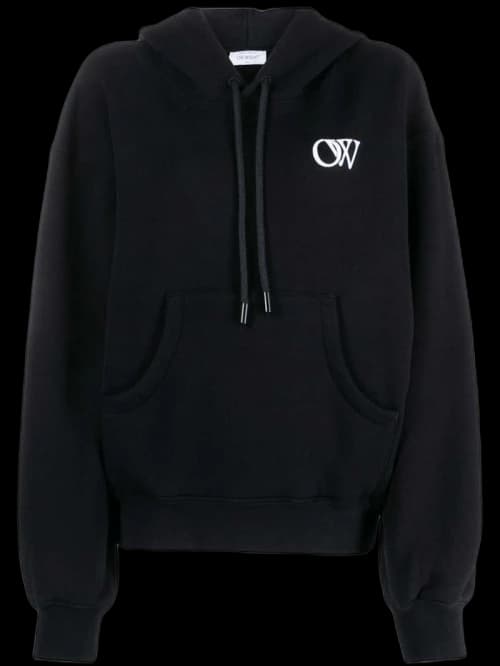 OFF-WHITE OW Logo-Print Cotton Hoodie Black