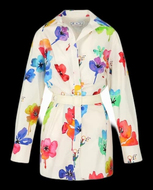 OFF-WHITE Floral Print Belted Dress Multi
