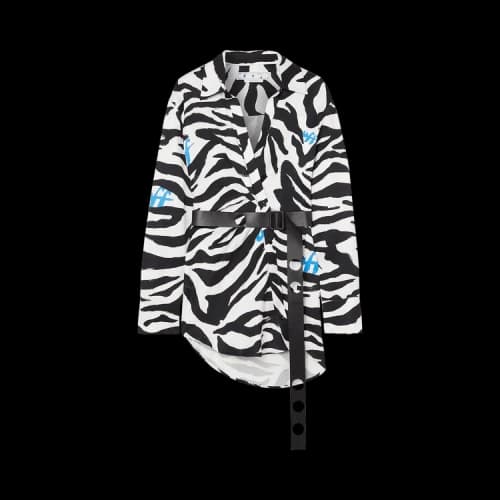 Off-White Zebra Belted Shirt Dress 'White/Black'
