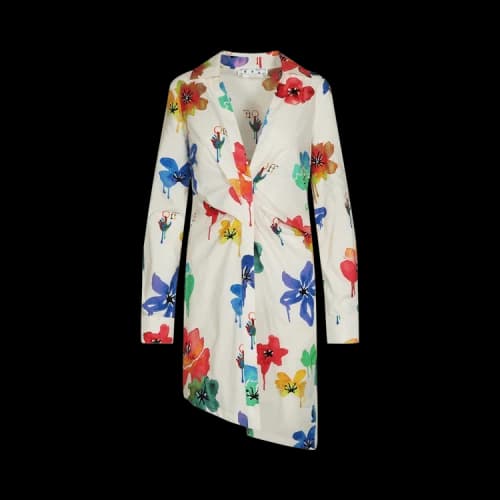 Off-White Floral Print Draped Shirt 'White/Multicolor'
