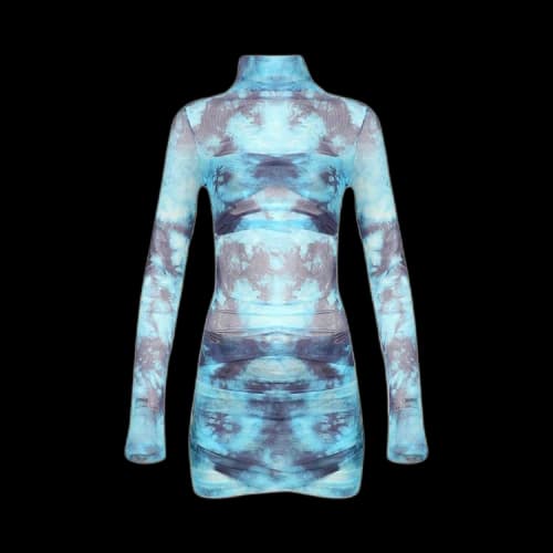 Off-White Tie Dye Tulle Twist Long-Sleeve Dress 'Light Blue'