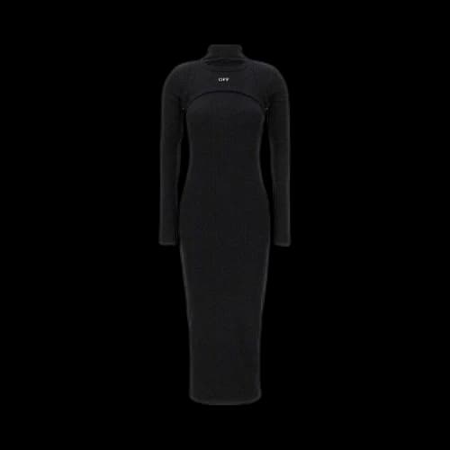 Off-White Off Stamp Ribbed Midi Dress 'Black'