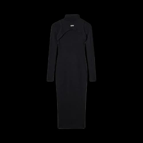 OFF-WHITE Ribbed Turtleneck Midi Dress Black