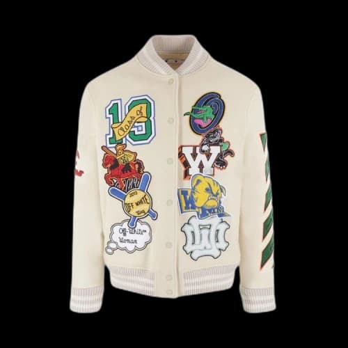Off-White Slogan Patch Varsity Jacket 'Black/Multicolor'