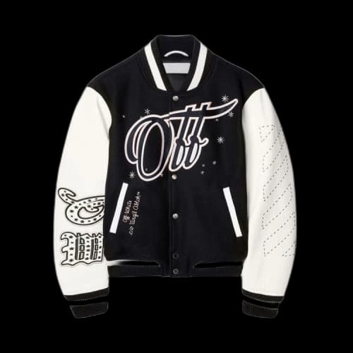 Off-White Embroidered Bling Stars Varsity Jacket 'Black/Off-White'
