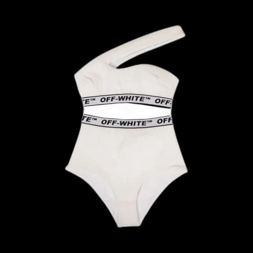 Off-White One Shoulder Logo Bikini 'White'