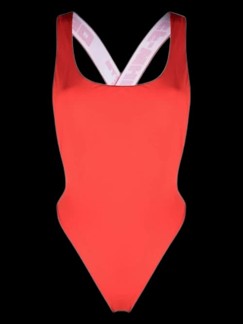 OFF-WHITE Logo-Strap One-Piece Swimsuit Light Red