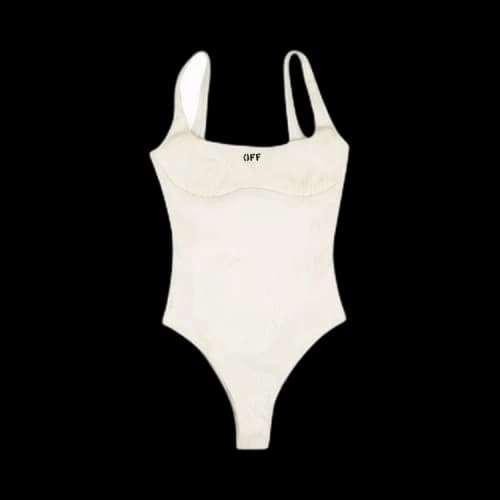 Off-White Ribbed Logo Swimsuit 'White'