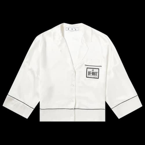 Off-White Satin Pajama Crop Shirt 'White'