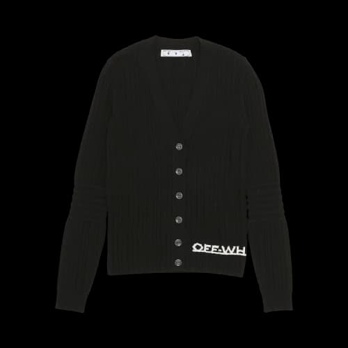 Off-White Rib Logo V-Neck Cardigan 'Black/White'