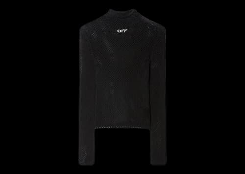 OFF-WHITE Logo-Print Open-Knit Turtleneck Black
