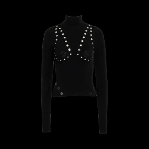 Off-White Eyelets Embellished Knitted Top 'Black'
