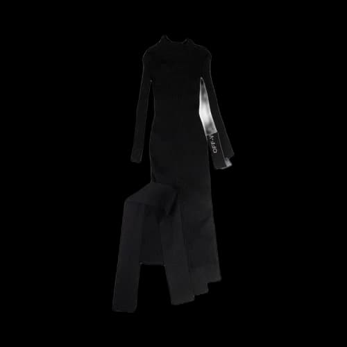 Off-White Rib Knit Assymetrical Dress 'Black'