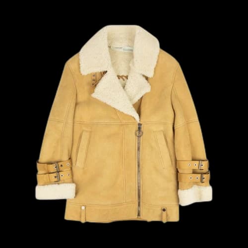 Off-White Suede Fur Biker Coat 'Cream'