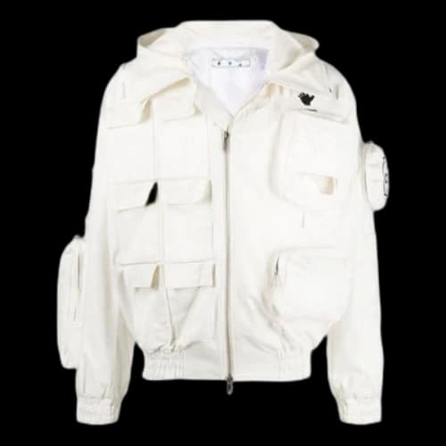 Off-White x C/O Teenage Engineering Crossover Solid Color Multiple Pockets Zipper Hooded Jacket Version White