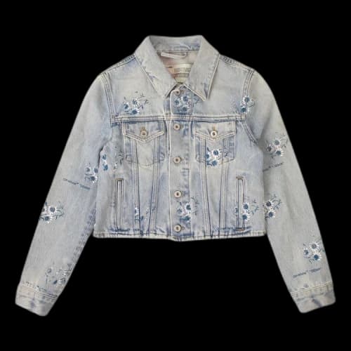 Off-White Denim Floral Print Cropped Jacket 'Blue'