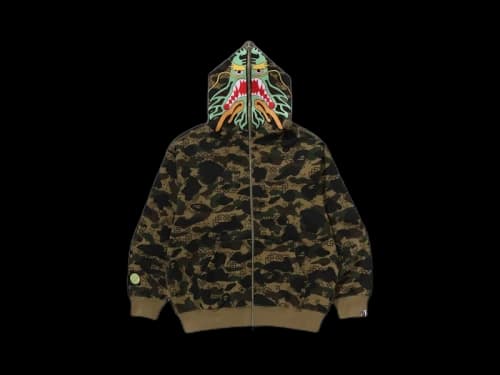 BAPE x CLOT Camo Shark Full Zip Hoodie Olive