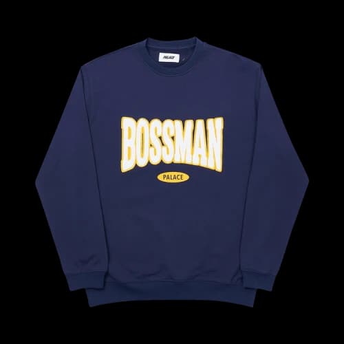 PALACE Boss Man Alphabet Logo Printing Round Neck Pullover Unisex Navy Blue