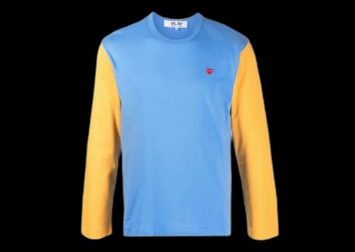 Comme des Garcons Play Embroidered Logo Colour Blocked Long Sleeve Tee Blue/Yellow