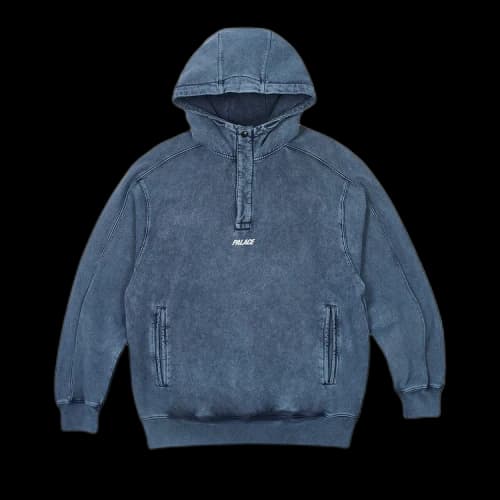 Palace Washed Terry 1/4 Placket Hood 'Navy'