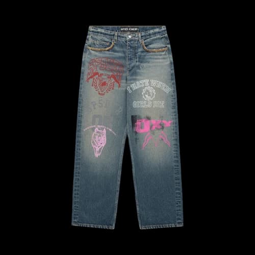 Sp5der Multi Print Studded Denim 'Indigo'