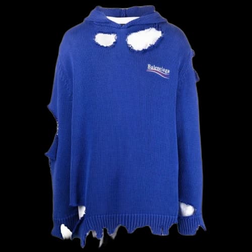 Balenciaga Political Campaign Destroyed Knit Hoodie Blue
