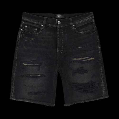 Amiri Camo Patch Short Denim Shorts 'Aged Black'