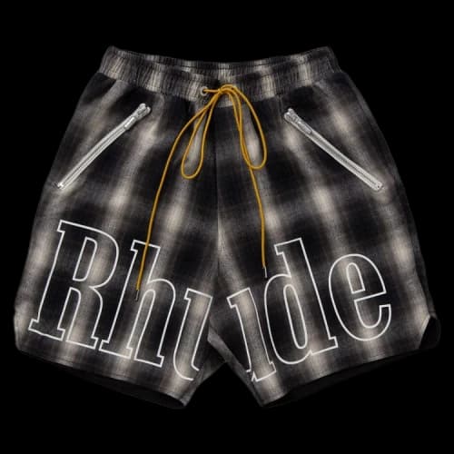 Rhude Plaid Logo Shorts 'Black/Grey'