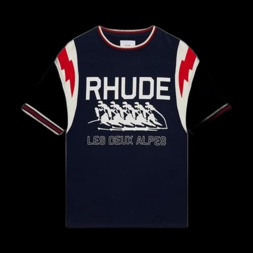 Rhude Logo Lightning Ringer Tee 'Navy/White'