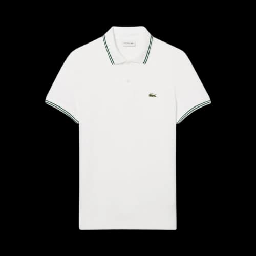 Lacoste Short-Sleeve Regular Fit Stripe Collar Pique Polo 'White'