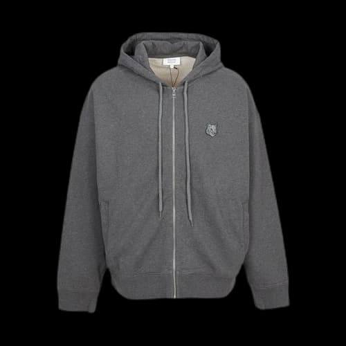 Maison Kitsune Fox Head Hood Zip Up Sweatshirt Gray